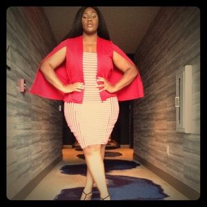 Red & white Midi dress & separate red cape blazer